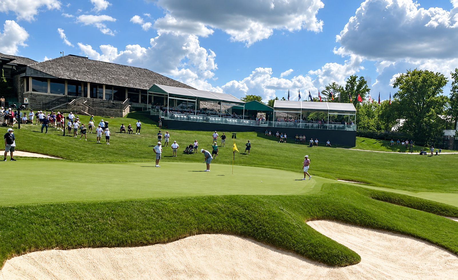 Muirfield Village Golf Club during the Memorial Tournament, AI-enhanced version of the photograph supplied in the Memorial reference PDF