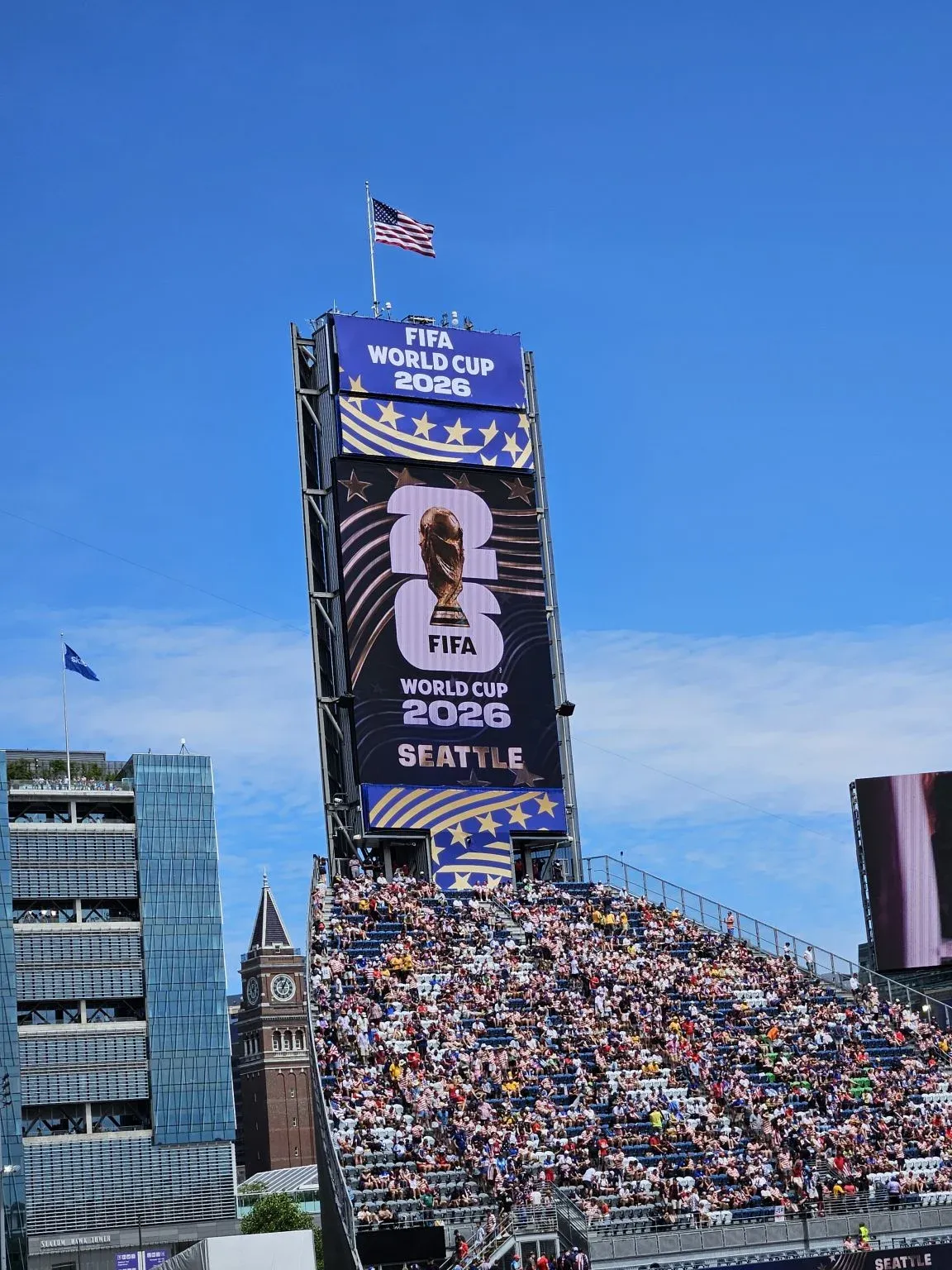 World Cup signage above a crowded stadium